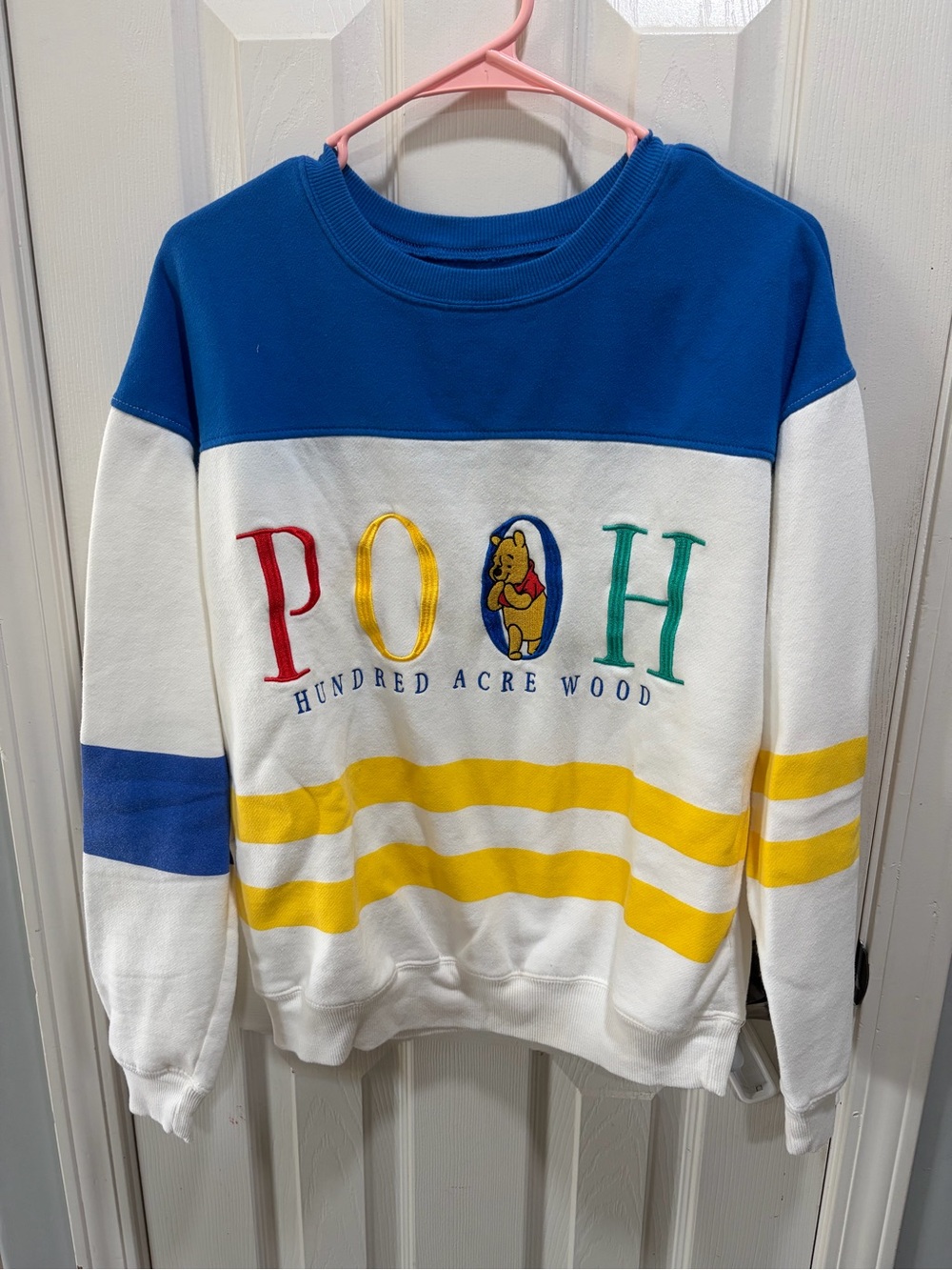Disney Winnie the Pooh Colorblock Crewneck - Blue, White & Yellow